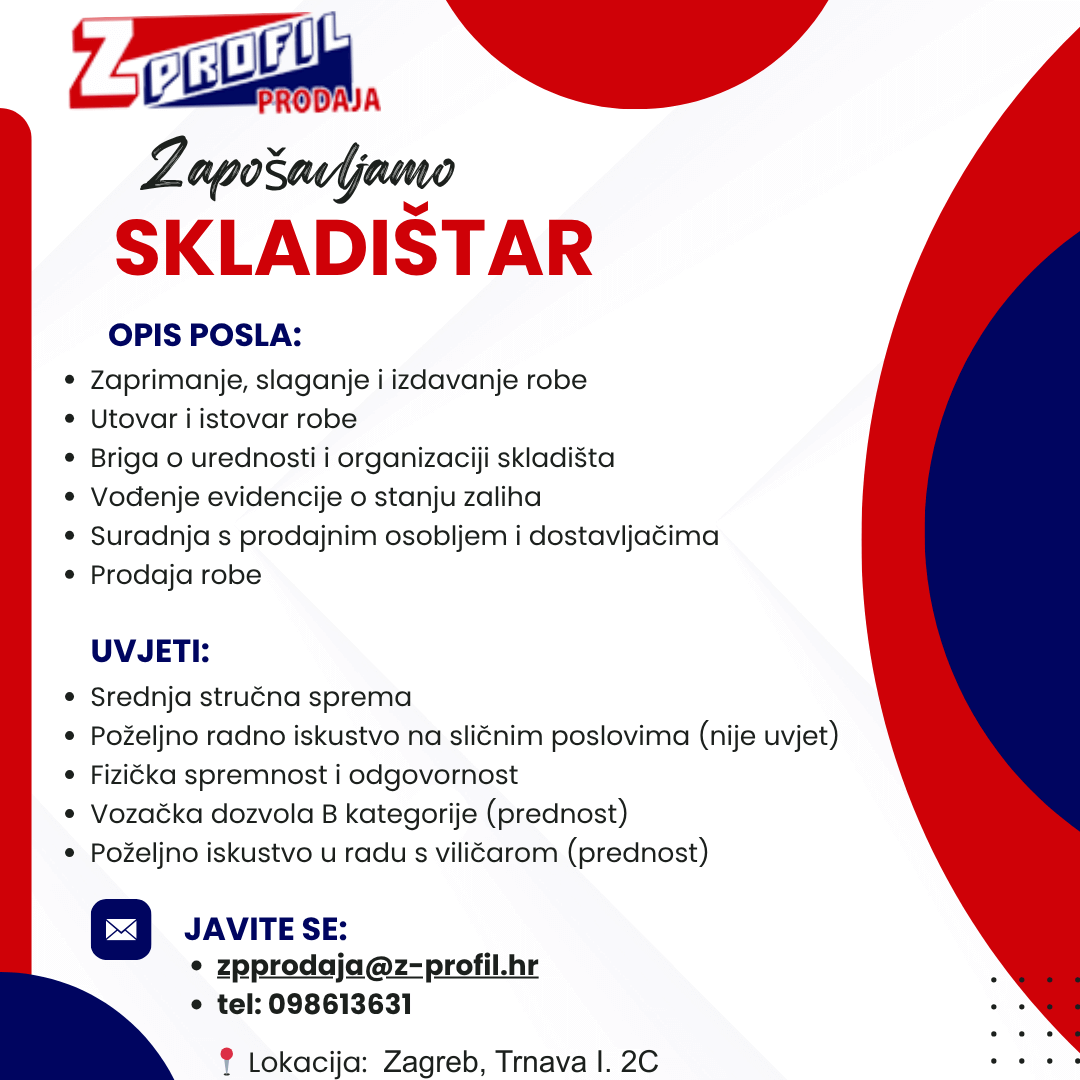 Z profil prodaja zapošljavamo skladištara